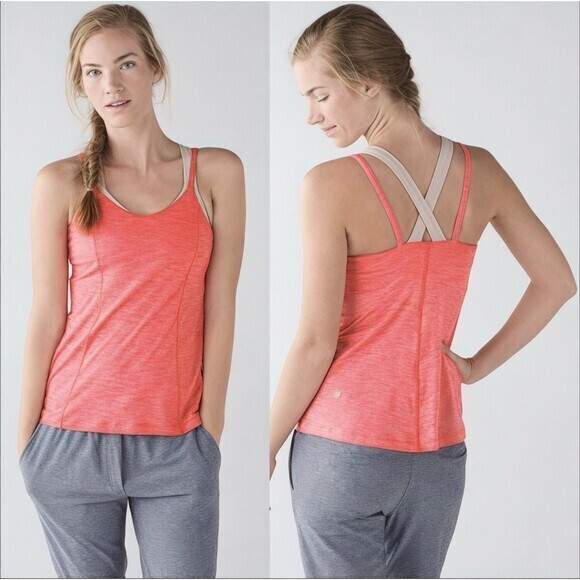 Lululemon Tank Top Women 4 Coral Run For Gold Built In Bra Athletic Run Yoga Gym - Picture 1 of 13